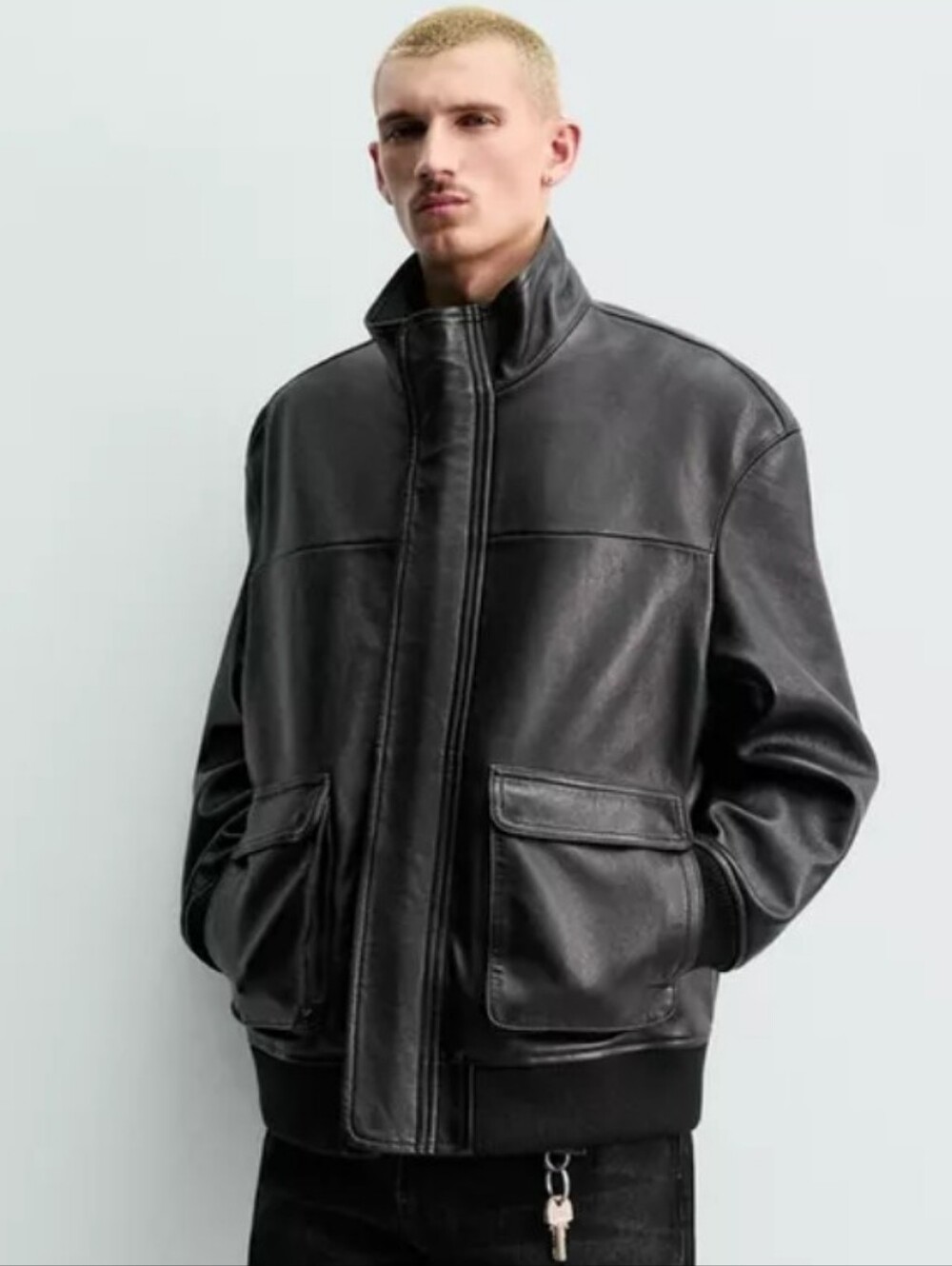 Zara Origins Black Geniune Sheep Leather Bomber Jacket Size M Nappa Collection
